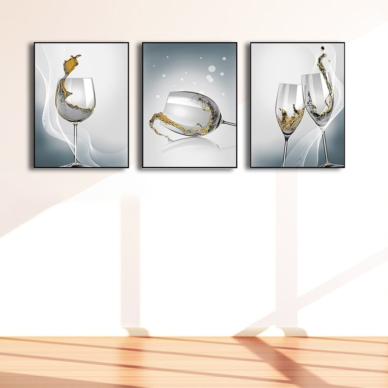 Modern Wine Glasses Wall Art Decor Light Color Dining Room Canvas Print, Set of 3 White Clearhalo 'Art Gallery' 'Canvas Art' 'Contemporary Art Gallery' 'Modern' Arts' 1763570