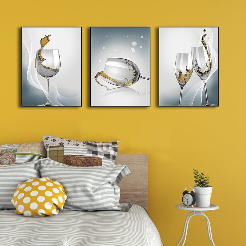 Modern Wine Glasses Wall Art Decor Light Color Dining Room Canvas Print, Set of 3 Clearhalo 'Art Gallery' 'Canvas Art' 'Contemporary Art Gallery' 'Modern' Arts' 1763571