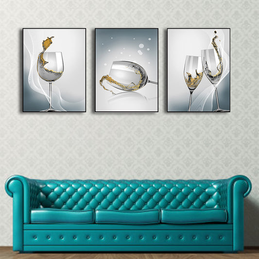 Modern Wine Glasses Wall Art Decor Light Color Dining Room Canvas Print, Set of 3 Clearhalo 'Art Gallery' 'Canvas Art' 'Contemporary Art Gallery' 'Modern' Arts' 1763572