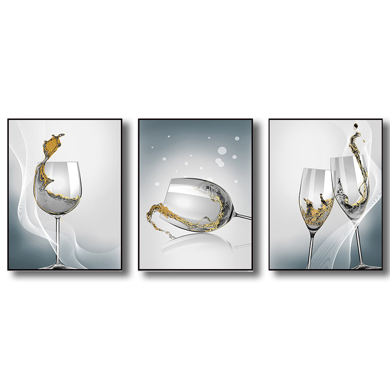 Modern Wine Glasses Wall Art Decor Light Color Dining Room Canvas Print, Set of 3 Clearhalo 'Art Gallery' 'Canvas Art' 'Contemporary Art Gallery' 'Modern' Arts' 1763573
