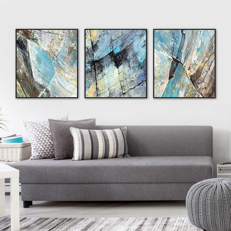Textured Hand Printed Painting Canvas Modern Art Style Wall Decor for Playroom, Set of Three Blue Clearhalo 'Arts' 'Canvas Art' 1763574