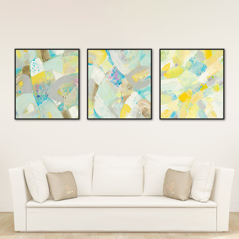 Textured Hand Printed Painting Canvas Modern Art Style Wall Decor for Playroom, Set of Three Yellow Clearhalo 'Arts' 'Canvas Art' 1763581