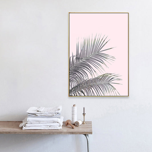 Canvas Pink Painting Tropical Style Leaves Wall Art Print, Multiple Sizes Options Pink Clearhalo 'Art Gallery' 'Canvas Art' 'Coastal Art Gallery' 'Tropical' Arts' 1763597