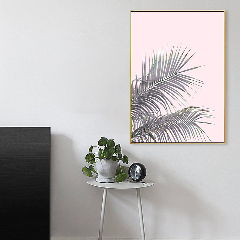 Canvas Pink Painting Tropical Style Leaves Wall Art Print, Multiple Sizes Options Clearhalo 'Art Gallery' 'Canvas Art' 'Coastal Art Gallery' 'Tropical' Arts' 1763598