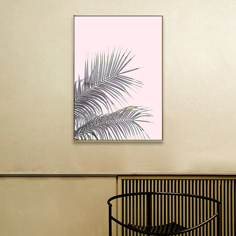 Canvas Pink Painting Tropical Style Leaves Wall Art Print, Multiple Sizes Options Clearhalo 'Art Gallery' 'Canvas Art' 'Coastal Art Gallery' 'Tropical' Arts' 1763599