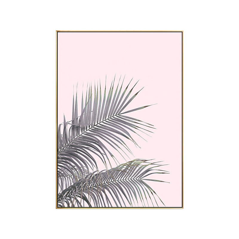 Canvas Pink Painting Tropical Style Leaves Wall Art Print, Multiple Sizes Options Clearhalo 'Art Gallery' 'Canvas Art' 'Coastal Art Gallery' 'Tropical' Arts' 1763600