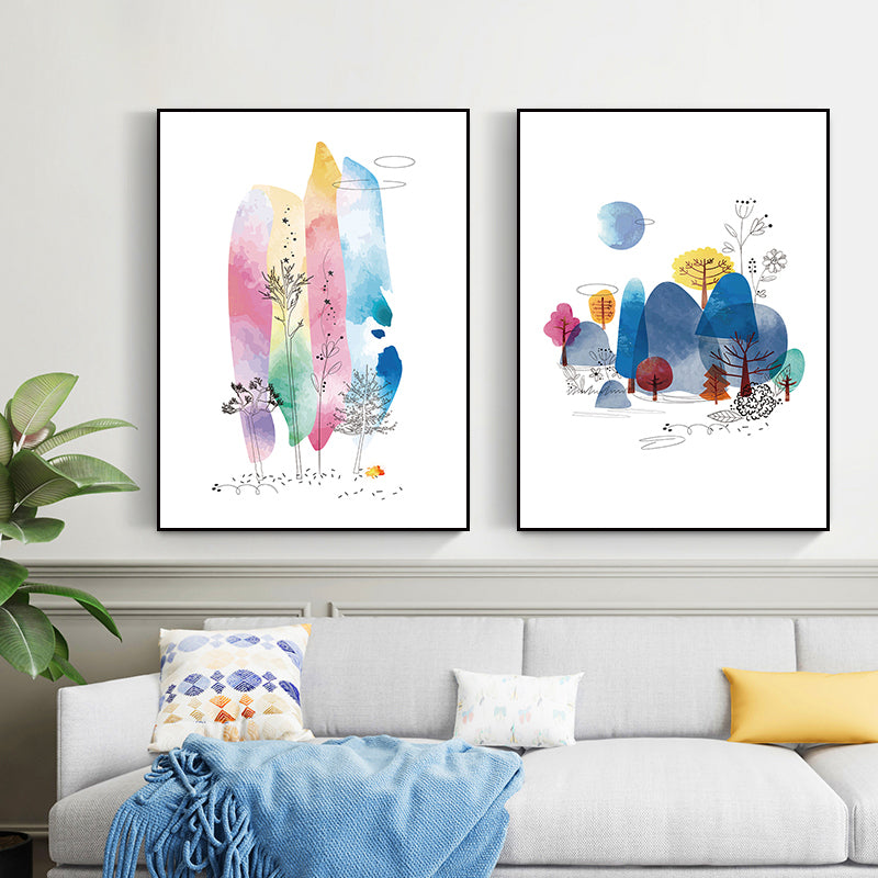 Modern Botanical Trees Canvas Art Pastel Color Textured Wall Decor for Living Room Blue Clearhalo 'Art Gallery' 'Canvas Art' 'Contemporary Art Gallery' 'Modern' Arts' 1763604