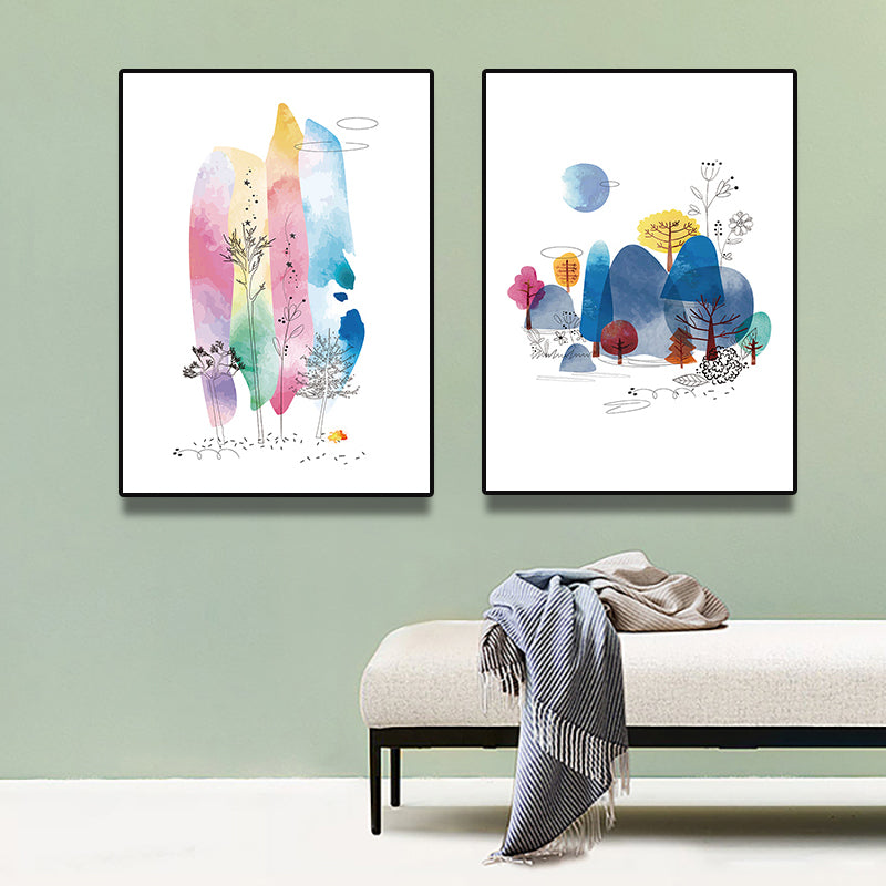 Modern Botanical Trees Canvas Art Pastel Color Textured Wall Decor for Living Room Clearhalo 'Art Gallery' 'Canvas Art' 'Contemporary Art Gallery' 'Modern' Arts' 1763606