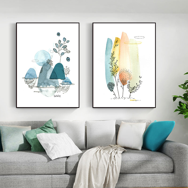 Modern Botanical Trees Canvas Art Pastel Color Textured Wall Decor for Living Room Sky Blue Clearhalo 'Art Gallery' 'Canvas Art' 'Contemporary Art Gallery' 'Modern' Arts' 1763612