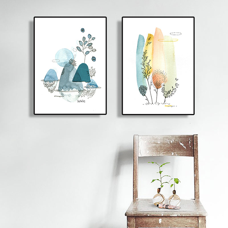 Modern Botanical Trees Canvas Art Pastel Color Textured Wall Decor for Living Room Clearhalo 'Art Gallery' 'Canvas Art' 'Contemporary Art Gallery' 'Modern' Arts' 1763613