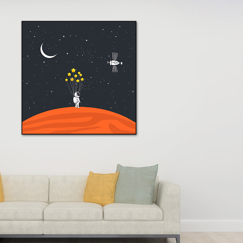 Astronaut and Starry Night Canvas Textured Kids Style Bedroom Wall Art Decor in Dark Color Clearhalo 'Art Gallery' 'Canvas Art' 'Kids' Arts' 1763617