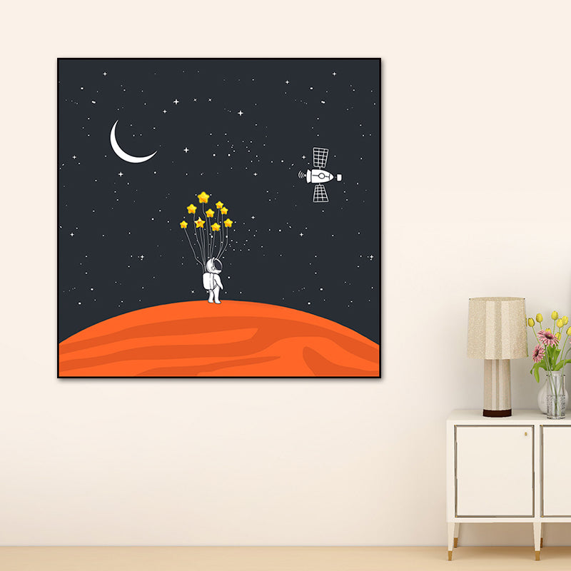 Astronaut and Starry Night Canvas Textured Kids Style Bedroom Wall Art Decor in Dark Color Clearhalo 'Art Gallery' 'Canvas Art' 'Kids' Arts' 1763618