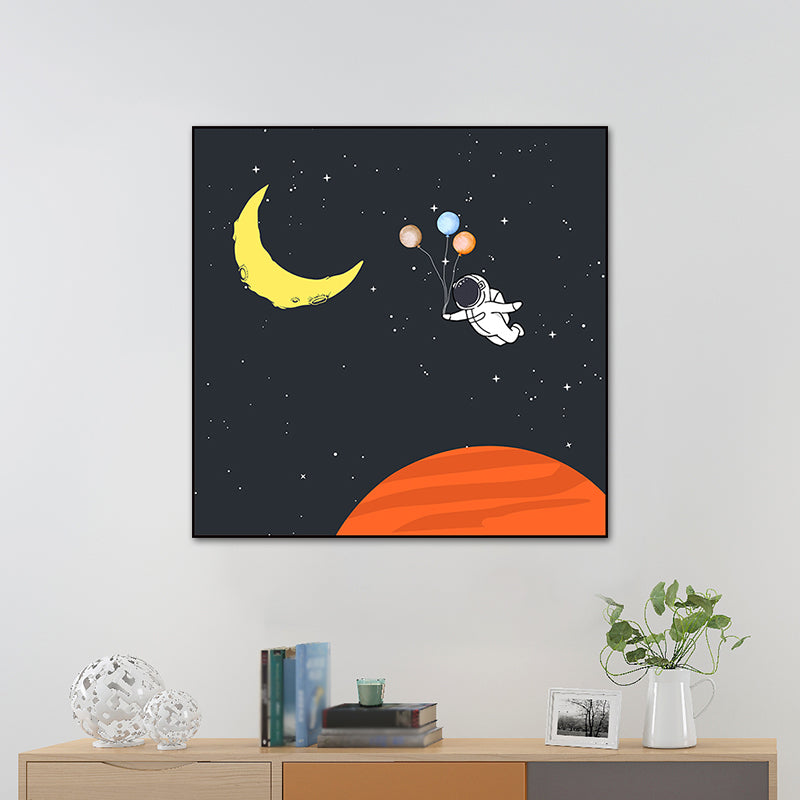 Astronaut and Starry Night Canvas Textured Kids Style Bedroom Wall Art Decor in Dark Color Clearhalo 'Art Gallery' 'Canvas Art' 'Kids' Arts' 1763624