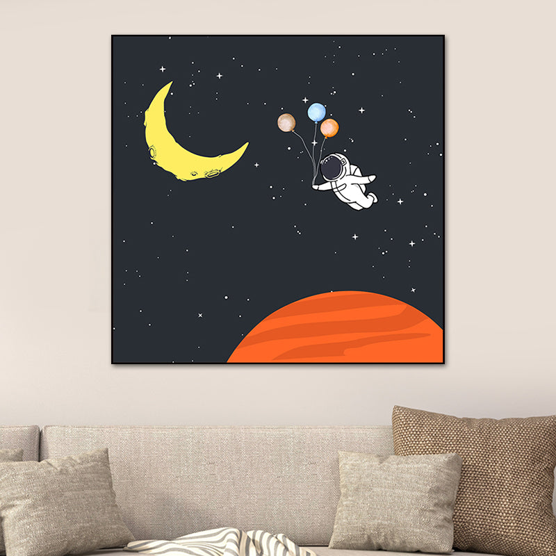 Astronaut and Starry Night Canvas Textured Kids Style Bedroom Wall Art Decor in Dark Color Clearhalo 'Art Gallery' 'Canvas Art' 'Kids' Arts' 1763625