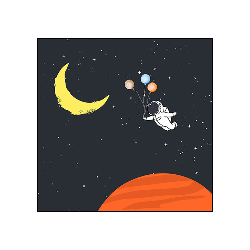 Astronaut and Starry Night Canvas Textured Kids Style Bedroom Wall Art Decor in Dark Color Clearhalo 'Art Gallery' 'Canvas Art' 'Kids' Arts' 1763626