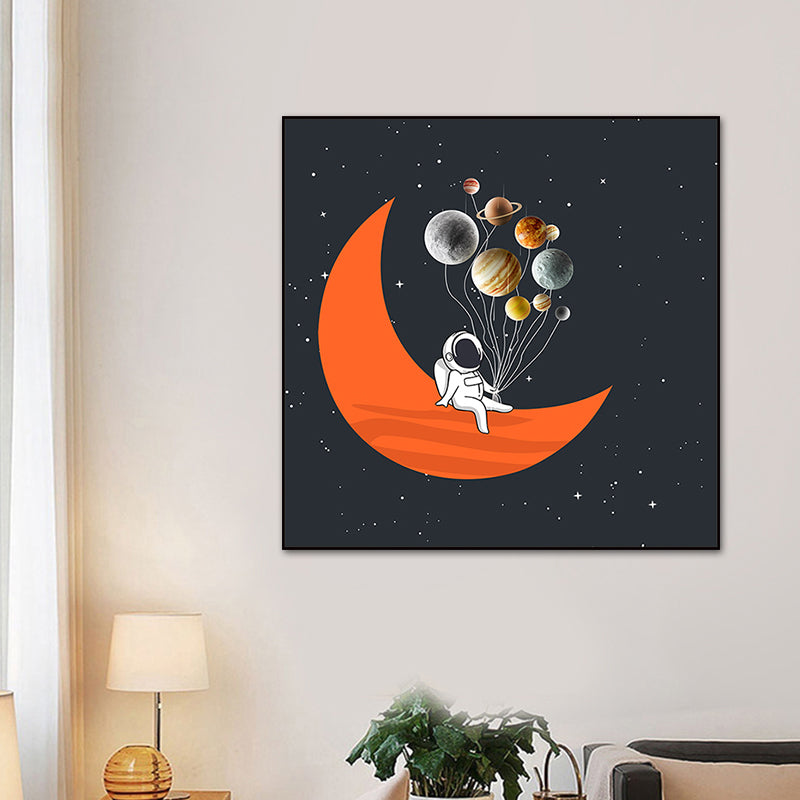 Astronaut and Starry Night Canvas Textured Kids Style Bedroom Wall Art Decor in Dark Color Clearhalo 'Art Gallery' 'Canvas Art' 'Kids' Arts' 1763628