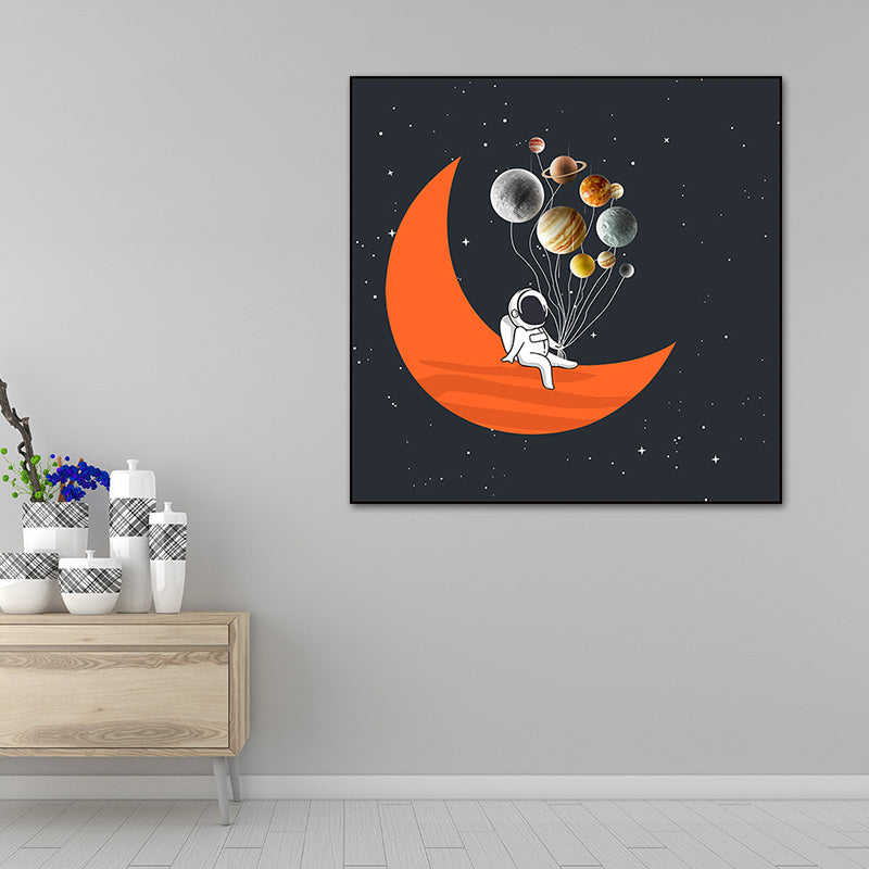 Astronaut and Starry Night Canvas Textured Kids Style Bedroom Wall Art Decor in Dark Color Clearhalo 'Art Gallery' 'Canvas Art' 'Kids' Arts' 1763629