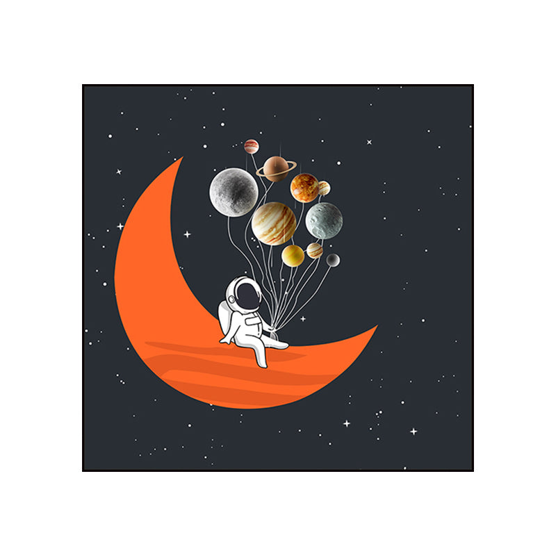 Astronaut and Starry Night Canvas Textured Kids Style Bedroom Wall Art Decor in Dark Color Clearhalo 'Art Gallery' 'Canvas Art' 'Kids' Arts' 1763630