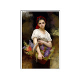 Standing Girl with Basket Painting Brown Canvas Art Print Textured, Multiple Sizes Available Clearhalo 'Arts' 'Canvas Art' 1763662