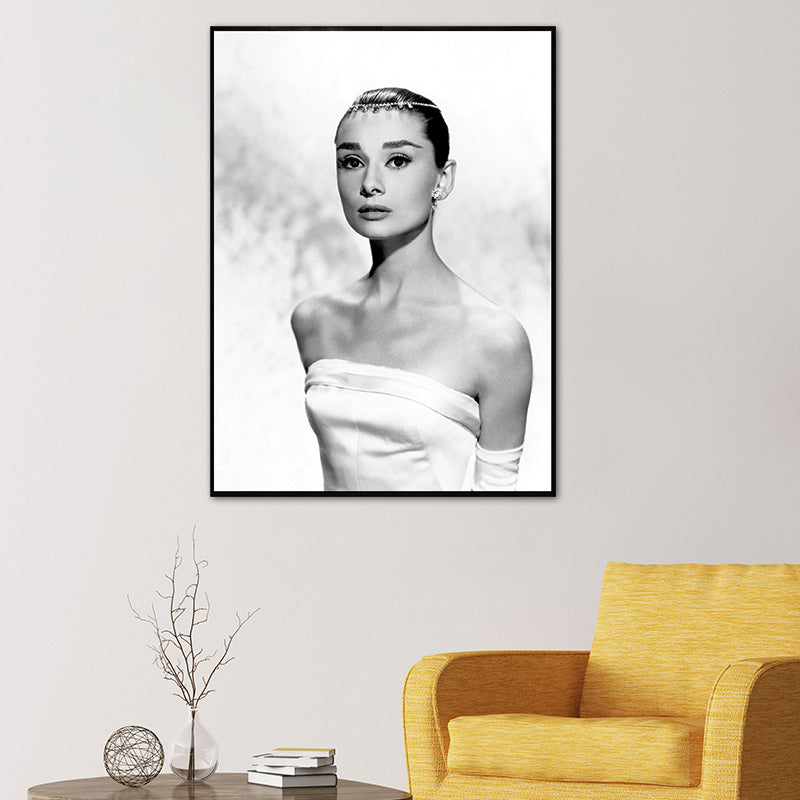 Light Color Hepburn Portrait Canvas Textured Vintage Girls Bedroom Wall Art Print Clearhalo 'Art Gallery' 'Canvas Art' 'Contemporary Art Gallery' 'Modern' Arts' 1763686