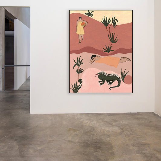 Ilustración Beauty and Beast Canvas Pink Nordic Wall Art imprime para el interior de la casa