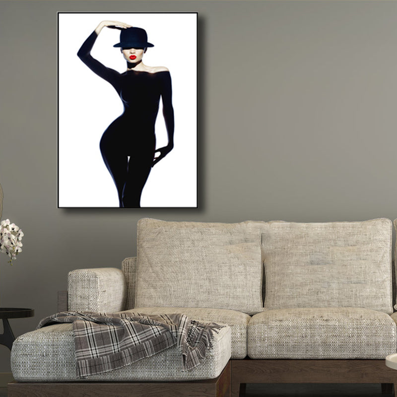 Glam Fashion Woman Canvas Print Black and White Textured Wall Art Decor for Room Black Clearhalo 'Arts' 'Canvas Art' 1763708