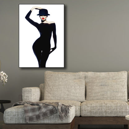 Glam Fashion Woman Canvas Print Black and White Textured Wall Art Decor for Room Black Clearhalo 'Arts' 'Canvas Art' 1763708