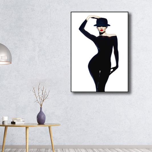 Glam mode vrouw canvas print zwart -wit gestructureerde muur kunst decor voor kamer
