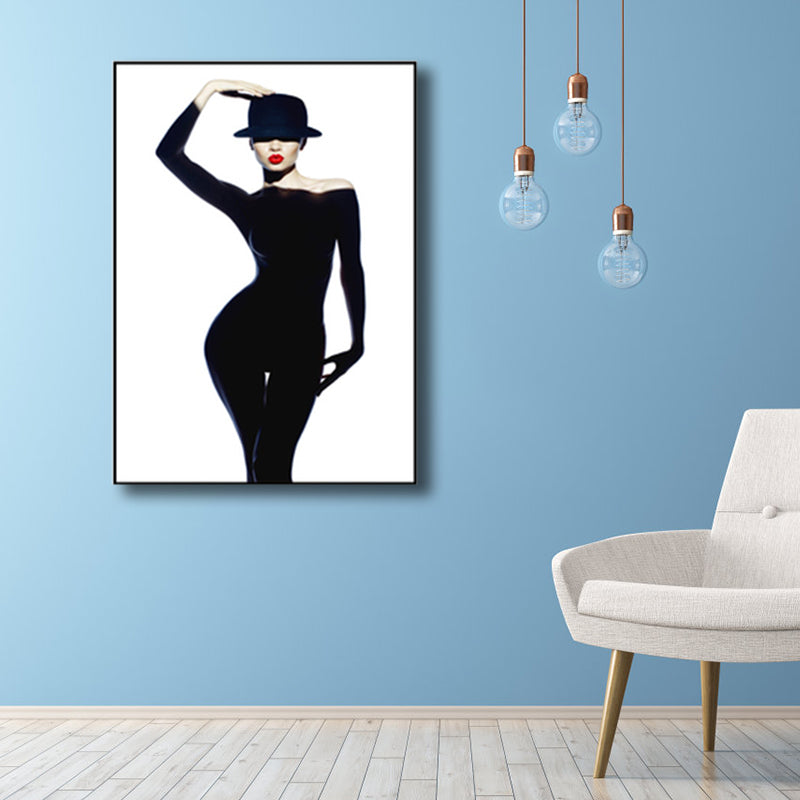 Glam Fashion Woman Canvas Druck schwarz -weiß strukturiertes Wandkunstdekor für Raum
