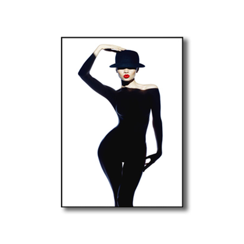 Glam Fashion Woman Canvas Print Black and White Textured Wall Art Decor for Room Clearhalo 'Arts' 'Canvas Art' 1763711