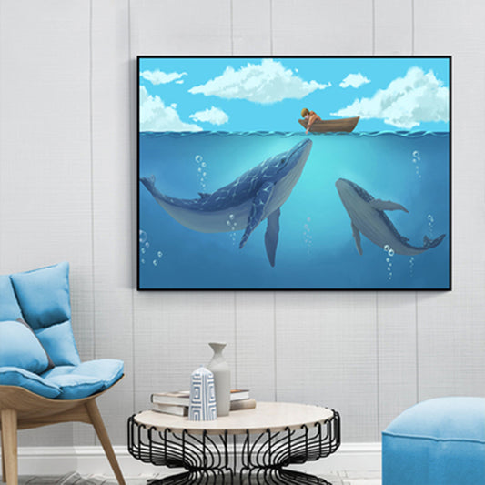 Textured Whale Canvas Wall Art Cartoon Wall Decoration for Sitting Room, Soft Blue Sky Blue Clearhalo 'Art Gallery' 'Canvas Art' 'Kids' Arts' 1763715