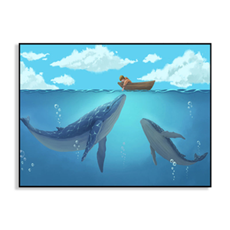 Textured Whale Canvas Wall Art Cartoon Wall Decoration for Sitting Room, Soft Blue Clearhalo 'Art Gallery' 'Canvas Art' 'Kids' Arts' 1763718