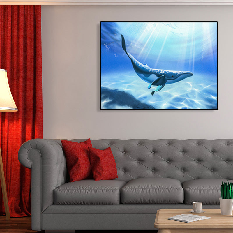 Textured Whale Canvas Wall Art Cartoon Wall Decoration for Sitting Room, Soft Blue Blue Clearhalo 'Art Gallery' 'Canvas Art' 'Kids' Arts' 1763722