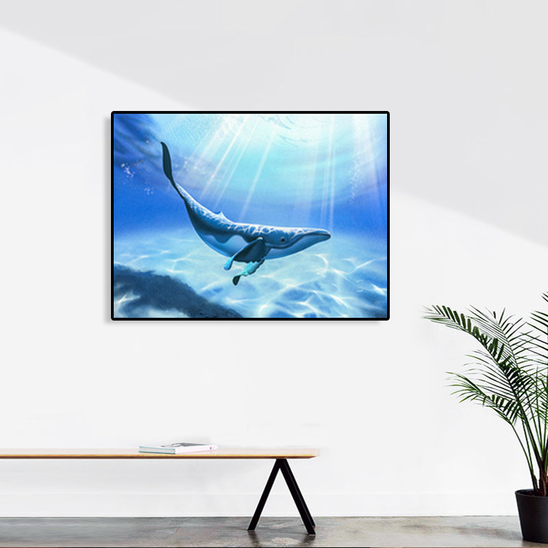 Textured Whale Canvas Wall Art Cartoon Wall Decoration for Sitting Room, Soft Blue Clearhalo 'Art Gallery' 'Canvas Art' 'Kids' Arts' 1763723