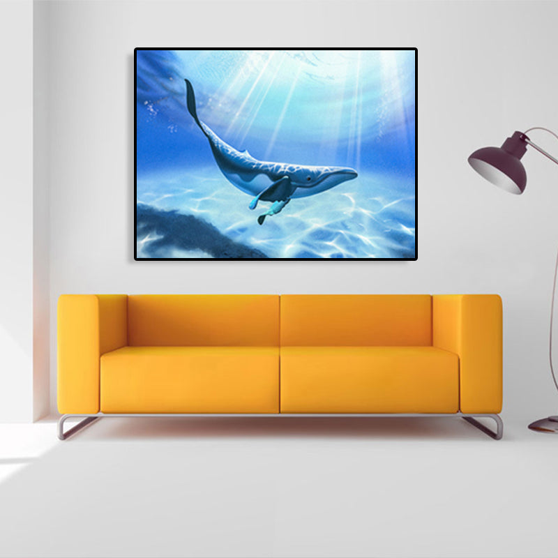 Textured Whale Canvas Wall Art Cartoon Wall Decoration for Sitting Room, Soft Blue Clearhalo 'Art Gallery' 'Canvas Art' 'Kids' Arts' 1763724