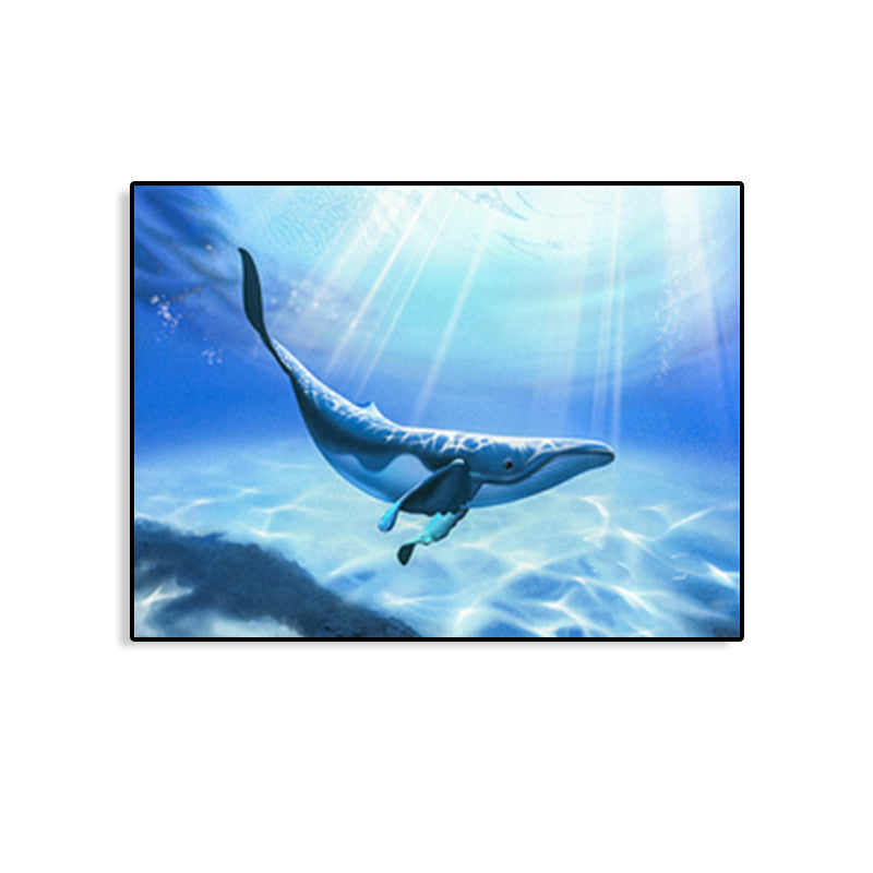 Textured Whale Canvas Wall Art Cartoon Wall Decoration for Sitting Room, Soft Blue Clearhalo 'Art Gallery' 'Canvas Art' 'Kids' Arts' 1763725
