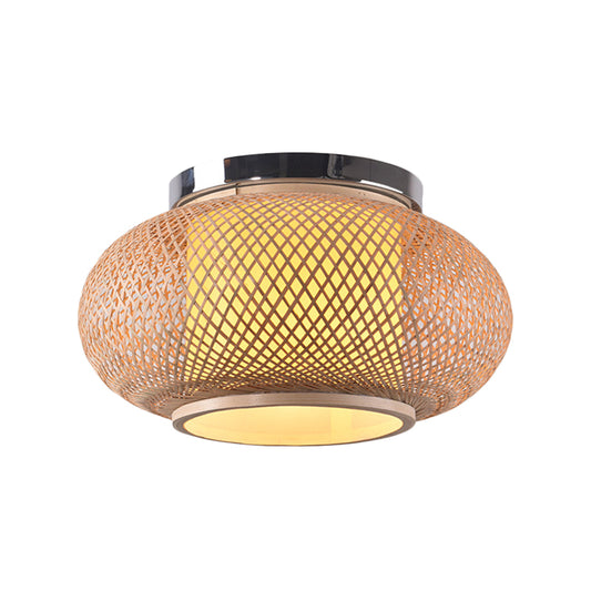 Yellow Lantern Shade Flush Light Contemporary Style 16"/19.5" Dia 1-Head Bamboo Ceiling Mounted Light for Living Room Clearhalo 'Ceiling Lights' 'Close To Ceiling Lights' 'Close to ceiling' 'Semi-flushmount' Lighting' 176373