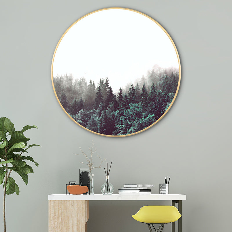 Light Color Misty Forest Canvas Photography Country Textured Painting for Bedroom Dark Green Clearhalo 'Art Gallery' 'Canvas Art' 'Country Art Gallery' 'French Country' 'Rustic' Arts' 1763744