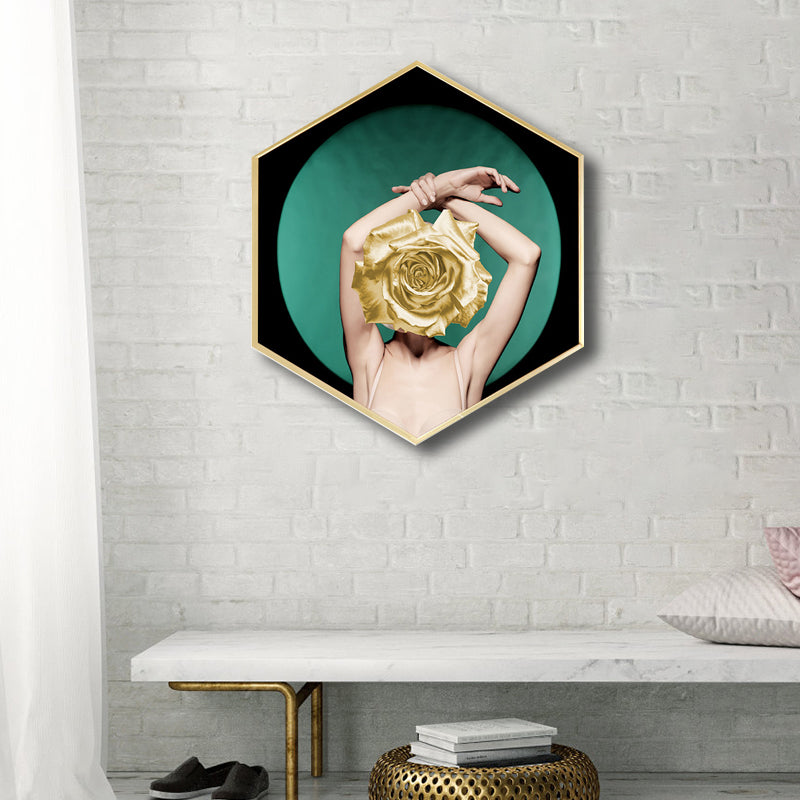 Contemporary Trendy Girl Canvas Art Green Girls Bedroom Painting, Multiple Sizes Clearhalo 'Art Gallery' 'Canvas Art' 'Contemporary Art Gallery' 'Modern' Arts' 1763753