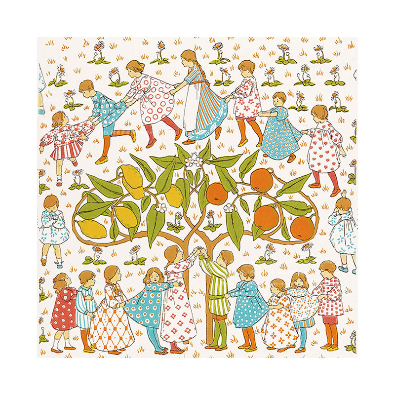 Kids Around Tree Wall Art Nordic Style Entertainment Canvas Print in Yellow for Gallery Clearhalo 'Arts' 'Canvas Art' 1763780