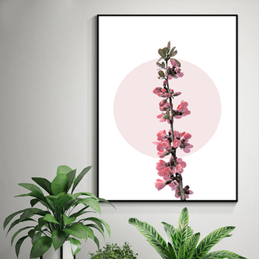 Flower Branch Canvas Print Modern Beautiful Blossom Wall Art Decor in Pink on White Pink Clearhalo 'Art Gallery' 'Canvas Art' 'Contemporary Art Gallery' 'Modern' Arts' 1763784