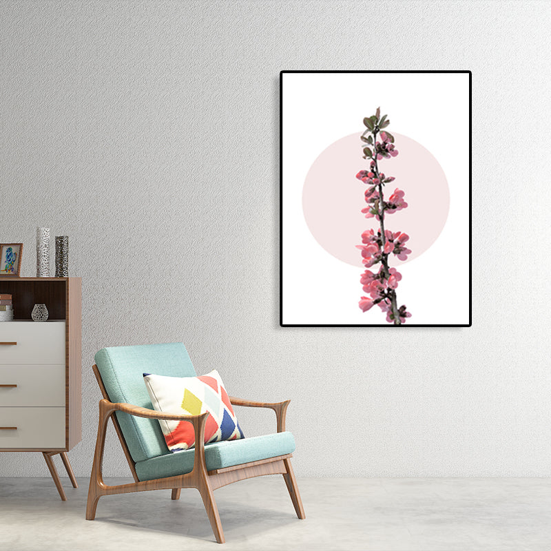 Flower Branch Canvas Print Modern Beautiful Blossom Wall Art Decor in Pink on White Clearhalo 'Art Gallery' 'Canvas Art' 'Contemporary Art Gallery' 'Modern' Arts' 1763785