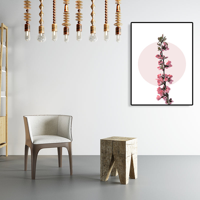 Flower Branch Canvas Print Modern Beautiful Blossom Wall Art Decor in Pink on White Clearhalo 'Art Gallery' 'Canvas Art' 'Contemporary Art Gallery' 'Modern' Arts' 1763786