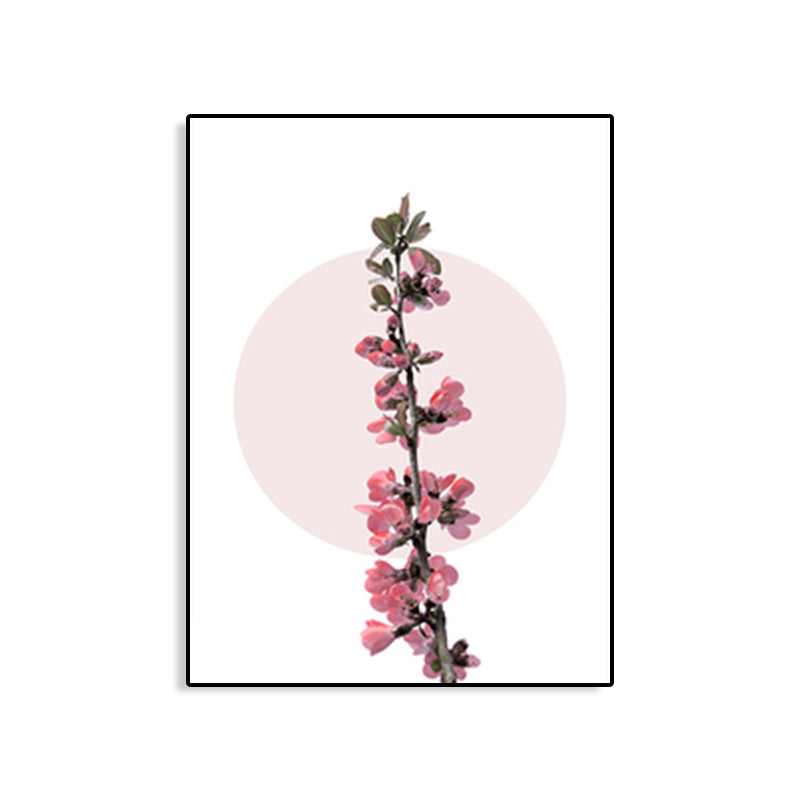 Flower Branch Canvas Print Modern Beautiful Blossom Wall Art Decor in Pink on White Clearhalo 'Art Gallery' 'Canvas Art' 'Contemporary Art Gallery' 'Modern' Arts' 1763787