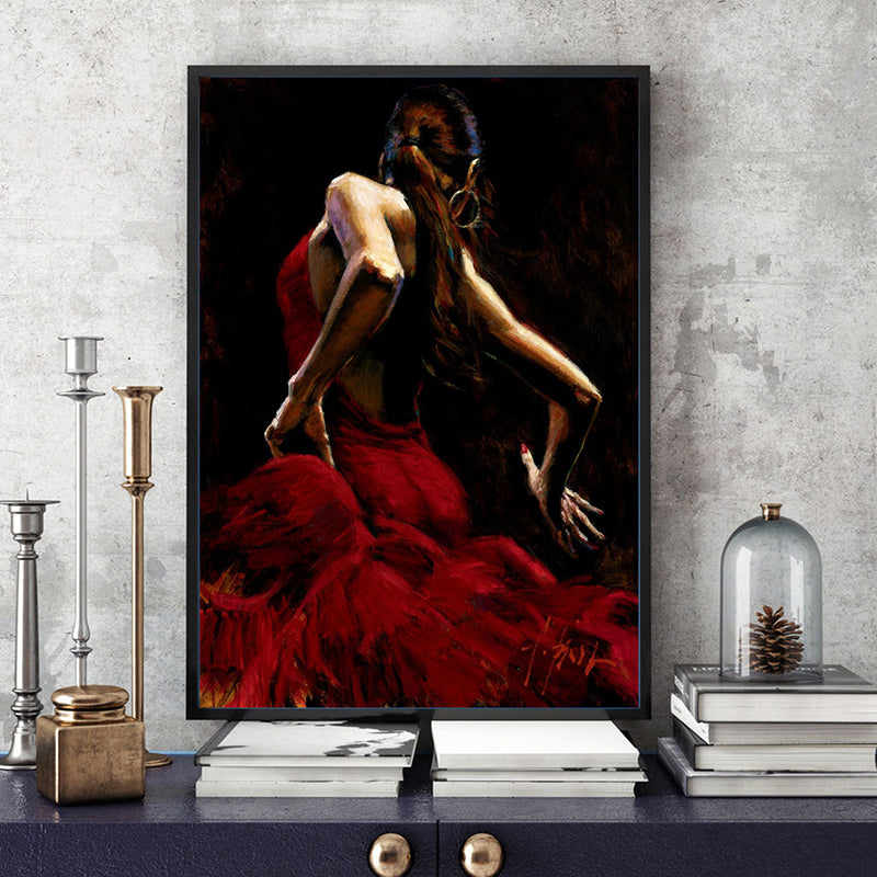 Red Dancing Girl Painting Textured Contemporary Art Style Dining Room Wrapped Canvas Red Clearhalo 'Arts' 'Canvas Art' 1763805