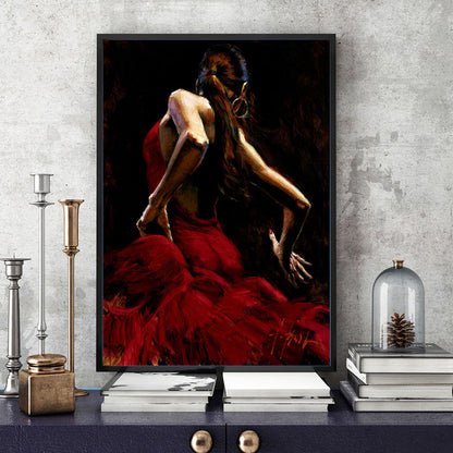 Red Dancing Girl Painting Textured Contemporary Art Style Dining Room Wrapped Canvas Red Clearhalo 'Arts' 'Canvas Art' 1763805