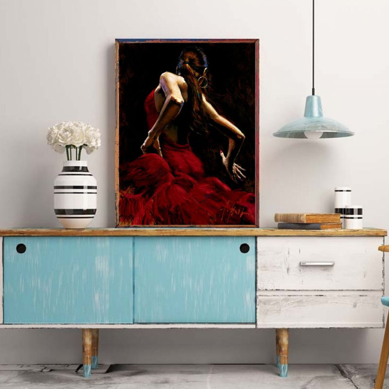 Red Dancing Girl Painting Textured Contemporary Art Style Dining Room Wrapped Canvas Clearhalo 'Arts' 'Canvas Art' 1763807
