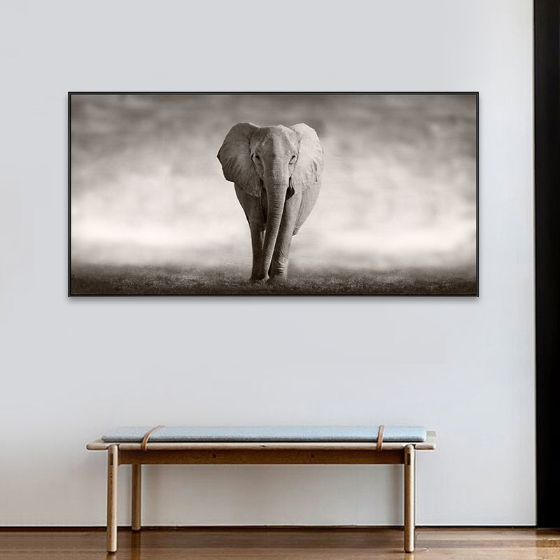 Walking Elephant Painting Soft Color Canvas Wall Art Print Textured, Multiple Sizes Clearhalo 'Art Gallery' 'Canvas Art' 'Kids' Arts' 1763822