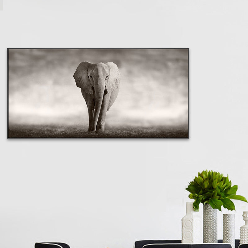 Walking Elephant Painting Soft Color Canvas Wall Art Print Textured, Multiple Sizes Clearhalo 'Art Gallery' 'Canvas Art' 'Kids' Arts' 1763823