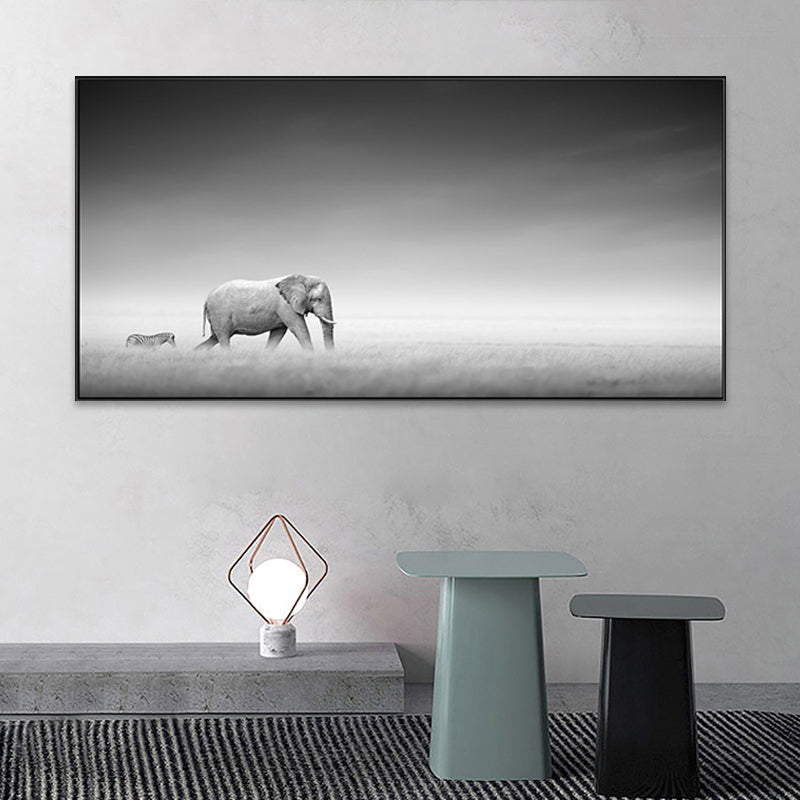 Walking Elephant Painting Soft Color Canvas Wall Art Print Textured, Multiple Sizes Grey Clearhalo 'Art Gallery' 'Canvas Art' 'Kids' Arts' 1763828
